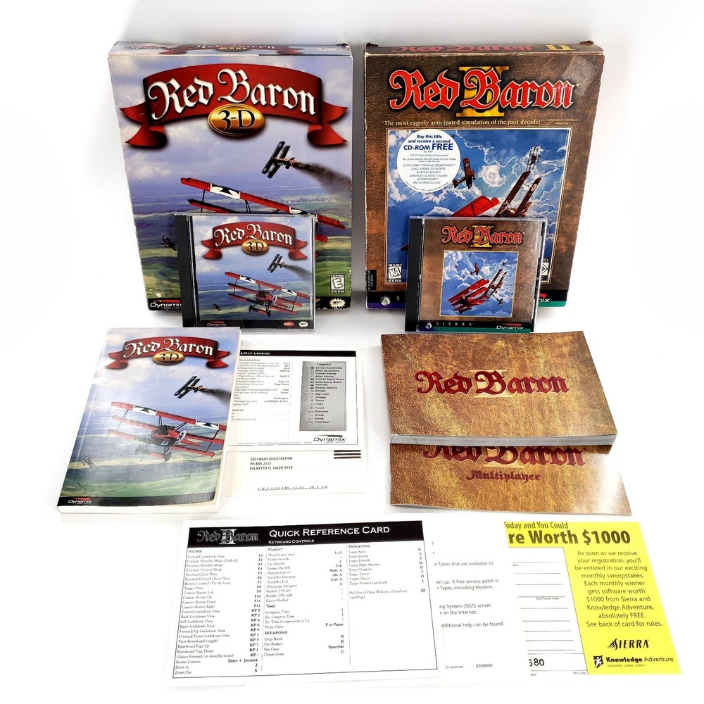 Red Baron II & Red Baron 3-D PC Big Box CD-ROM Sierra Dynamix Complete CIB